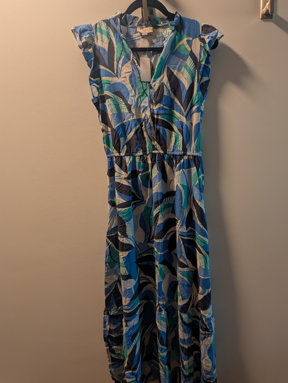 LOFT Blue & Teal Printed Maxi Dress -small